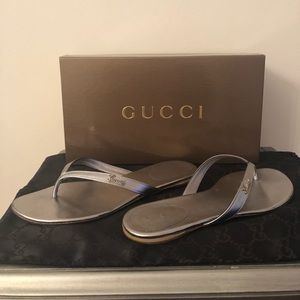 Gucci flip flops slides shoes sandals silver 7
